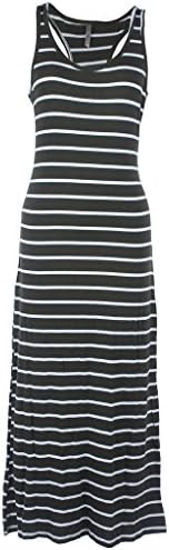 Junior Size Sleeveless Striped Straight Long Tank Maxi Dress, Small, Olive-White