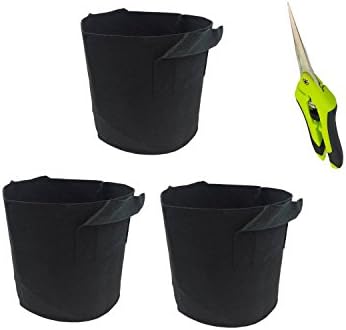 HONGVILLE 3-Pack Black Grow Bags/Aeration Fabric Pots w/Trimming Scissors (2-Gallons)