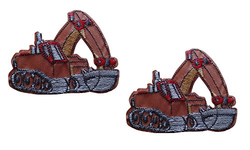 2 pieces Brown EXCAVATOR Iron On Patch Backhoe Digger Earthmover Bulldozer Tractor Applique Fabric Motif Children Decal 3 x 2.5 inches (7.5 x 6.3 cm)