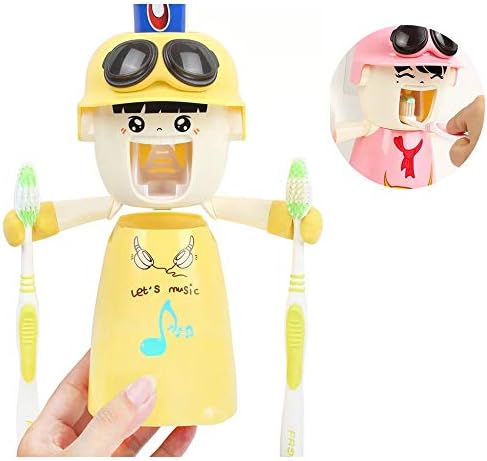 Rain House Toothbrush Holder with Automatic Dispenser, Wall-Mounted Tin Toothpaste Holder for Kids, Yellow (1 Set, 1 Piece, 0.3 kg)