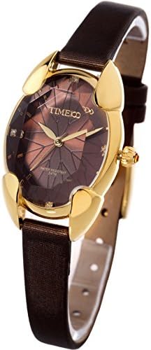 Time100 Women’s Multifaceted Diamond Crystal Wrist Watch with Satin Band, Japanese-Made Quartz (SEIKOPC21Movt), Green Color #W50010L.03A, coffee color