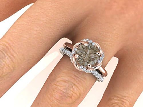 Diamond Wedding Rings Set, Rose Cut Natural Diamond Ring, 14k Rose Solid Gold Rings Set, Unique Wedding and Engagement Ring Set, Bohemian Style Rings Set, Bridal Rings Set.
