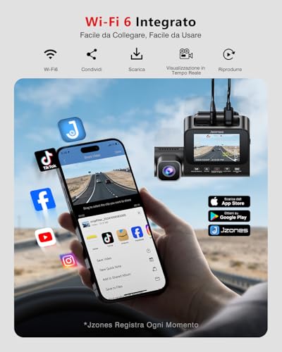 3 Channel Car Dashcam 4K, STARVIS 2 Night Vision and HDR with Front, Rear and Interior Dash Cam, Loop Recording, 24H Surveillance Parking, G-Sensor, WiFi 6, GPS and 64GB SD Card Included