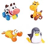 4pcs/Lot Wind Up Toy Wind-Up Animal for Baby, Toddler and Kid (Cow + Giraffe + Lobster + Penguin)