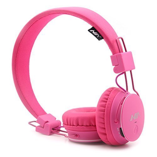 GranVela X2 Over-Ear Bluetooth Headphones, Foldable 4 in 1 Stereo Kids Headset Wireless Handsfree Earphone with Mic and MicroSD Card Player, Radio, AUX for iPhone, Samsung and More - Pink