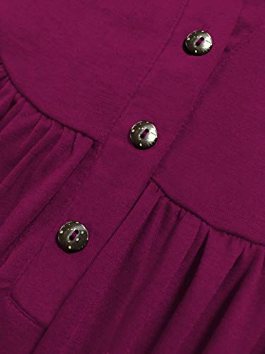 Plus Size Blouse for Womens Casual Short Sleeve T Shirt Buttons Blouse Tops Rose Red 20W