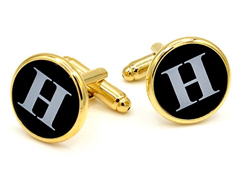 JJ Weston Initial H Engraved on Onyx Cufflinks. Made in the USA.