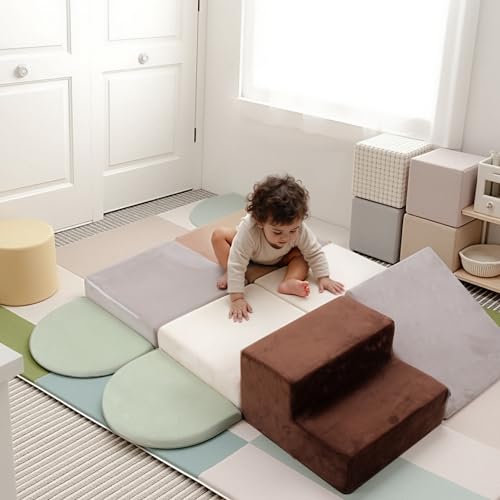 BanaSuper Motor Skills Path, 7 Pcs Baby Foam Blocks, Indoor Child Motor Modules, Play Mat & Climbing Blocks, Sensory and Physical Awakening Game, Gift for Girls and Boys
