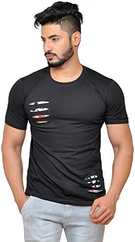 Yuvraah Men's Black Mickey Cut Patch T Shirt