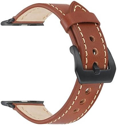 Light Brown Leather Watchband For i Watch Apple Watch Fit for Series I Series 2 Series 3 (42mm Red Brown With Thread Black Adaptor)