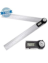 ARESOUL transportador digital de ángulos transportador de ángulo de 7 pulgadas Regla buscador de ángulos de acero inoxidable de 200 mm con función de reducción a cero y bloqueo, pantalla LCD digital, batería de  incluida para carpintería, construcción, re