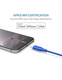 Anker iPhone Charger, Anker Powerline 6ft Lightning Cable, MFi Certified USB Charge Sync Cord for iPhone Xs XS Max XR X   8 8 Plus   7 7 Plus   6 6 Plus   5s   iPad, and More (Blue)