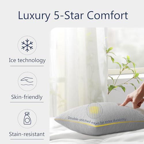 Moonrite King Cooling Pillows 2 Pack,Shredded Memory Foam Pillow 50x90cm | Adjustable Bed Pillows for Side/Back/Stomach Sleepers, Removable Washable Breathable Cover,Grey