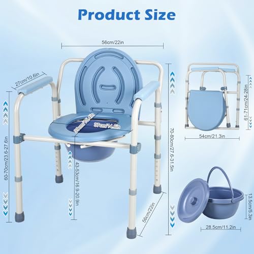 Elderly Portable Elderly Portable Adult Toilet Chair 5 Adjustable Heights, Portable Adult Toilet, Elderly Toilet Chair with Bucket/with Armrests for Pregnant Women with Disabilities (250 kg)