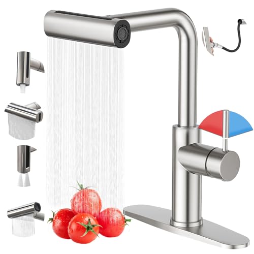 GALASALA Llaves para Fregadero de Cocina De Acero Inoxidable, Mezcladora para Fregadero Extraible, Grifo de Cocina Con 2 Mangueras Fría y Caliente, Monomando para Fregadero Con Rociador de 4 Modos