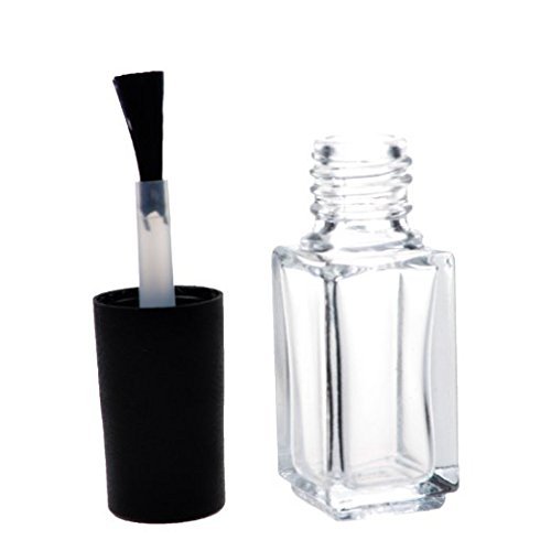 5 PCS 3ML Empty Transparent Glass Square Bottom Shape Nail Polish Clear Bottles with Balck Cap and Soft Brush for Travel and Home