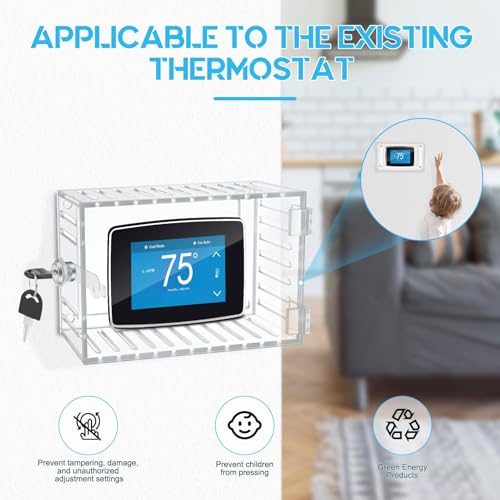 TERRIFI Universal Thermostat Lock Box with Key, Ac Lock Box Cover - Clear Protective Cover for Wall-Mounted Thermostats (Up to 6.3" x 4.5" x 2.3") - Secure AC Thermostat Guard
