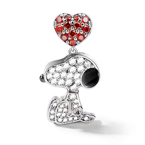 GNOCE Dog Pendant Charms with Heart Sterling Silver Live in The Present Charm Bead with Cubic Zirconia Fit Bracelet/Necklace Jewelry Gift for Women Mens (1)