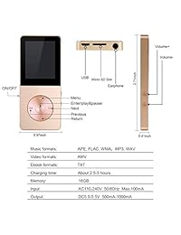 Reproductor de Mp3, Widon Reproductor de Mp4 de 16 GB hasta 64 GB Cuerpo de metal Altavoces incorporados Auriculares Reproducción aleatoria Reproductor AB Reproductor de audio   FM Radio Grabadora de voz Regalo para niños Aprendizaje de idiomas Gold2