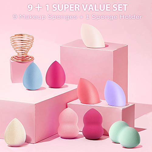 Makeup Sponge Set, Terresa 9 Pack Makeup Blenders Foundation Blending Sponges, 3 Shapes Beauty Make Up Blender with Sponge Holder, Cosmetic Tools for Liquid, Powder, BB Cream and Sunscreen