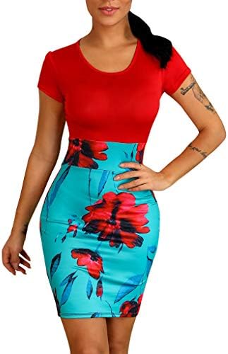 Package Hip Dress for Women Summer Ladies Floral Dress Short Sleeve Splicing Flower Printing Buttock Party Mini Dress