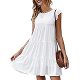 Kafeimali Women's Summer Mini Dress Bohemian Embroidery Tunic Shift Blouse (Beige) At Women's Clothing Store