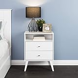 Prepac Milo Mid Century Modern 2 Drawer Tall Nightstand in White