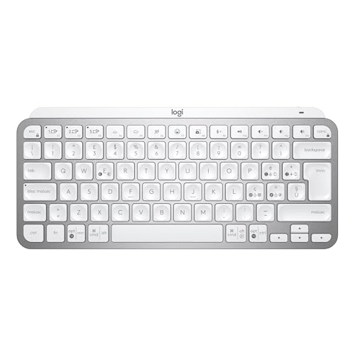 Logitech MX Keys Mini Tastiera Illuminata Wireless, Minimal, Compatta, Bluetooth, Retroilluminata, USB-C, Compatibile Apple macOS, iOS, Windows, Linux, Android, in Metallo, ITA QWERTY - Grigio chiaro