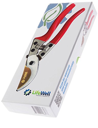 LifeWell Garden Products Heavy Duty Bypass Pruning Shears Spring Sale Ergonomic Garden Pruners with Titanium Coated SK5 Steel Blades