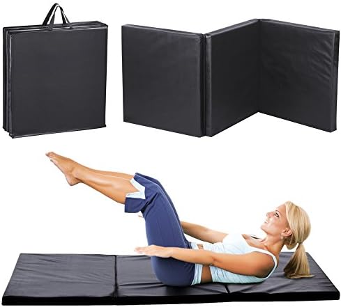 Black New 24''x72''x2'' Tri-Fold Exercise Folding Gymnastics Fitness Mat Panel Health &amp; Fitness by SurSector