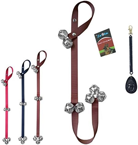 Dog Bells for Potty Training Your Puppy the Easy Way, Housetraining doggie doorbell with a Clicker.Tough Nylon, Adjustable Hanging dog Door Bell Length for Small, Medium and Large Dogs (Brown)