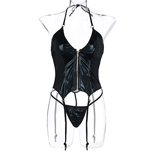 SUMTTER Reizwäsche Sexy Offener Schritt Lack Leder für Sex Bodysuit Erotische Unterwäsche mit Tanga Sexy Dessous Set – Bild 4
