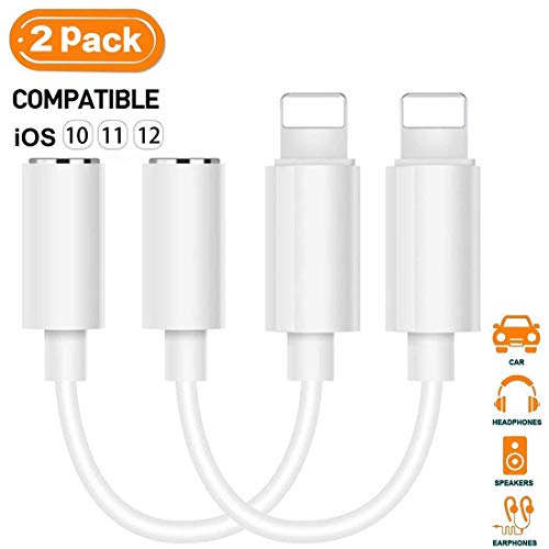 【2 Pack】Lightning to 3.5 mm Headphone Jack Adapter Compatible with iPhone 7/7Plus /8/8Plus /X/Xs/Xs Max/XR Lightning Headphone Adapter 3.5 mm Jack Cable Splitter Audio Adapter Support All iOS Systems
