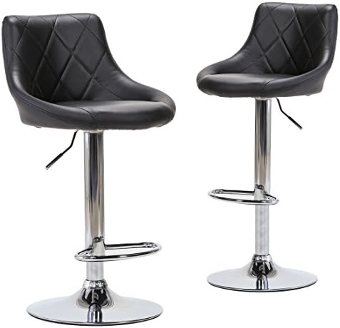 Chiming Swivel Bar Stools Black PU Leather Adjustable Dining Office Pub Chair, Set of 2