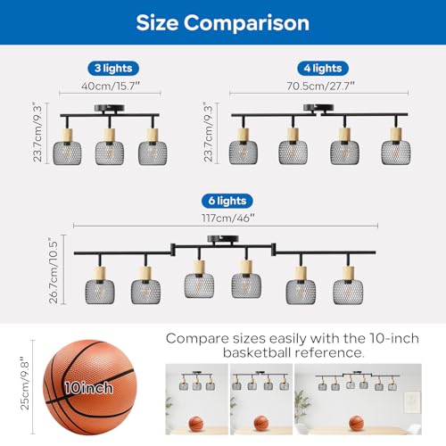 ANWIO Ceiling Lamp 4 Adjustable Bulbs E14, Kitchen Ceiling Lamp, Black Indoor LED Spotlights, Modern LED Ceiling Light for Indoors, Rotatable for Bedroom, Kitchen, Hallway, Dining Room, Without Bulb