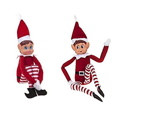 Elves Behavin' Badly - Pack Of 2-30cm Bend and Pose Elves - Vinyl Faces & Grip Together Hands - The Bigger The Elves The More Mischief - Ages 3+