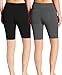 ABUSA Women's Cotton Workout Bike Yoga Shorts - Tummy Control(L,Pack of 2 - Black & Grey)