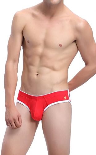 Xiangmenger Men's Y fronts Briefs Cotton Briefs With Small Embroidery Pattern (XL, Red)