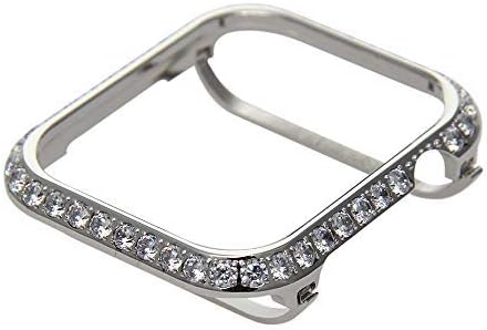 Callancity Sparkling Watch Face Cover Bumper Metal Rhinestone Crystal 3.0 Big Diamond Jewelry Protective Case Compatible for Apple Watch Series 6/SE/5/4 44mm for Men/Women (Platinum)