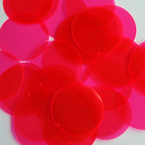 Sequin Round 1.5 inch Pink Fluorescent Transparent See Thru Couture Paillettes Made in USA. For embroidery, bridal, applique, arts, crafts, and embellishment.