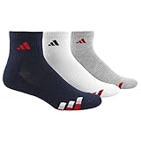 adidas Men's Cushioned Quarter Socks (3 Pack), Large fits shoe size 6-12, Collegiate Navy/Power Red   White/Collegiate Navy   Heather Grey/Collegiate Navy