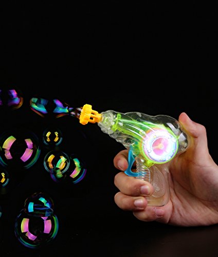 Fun Central (M763) 3 pack 4''x 5'' LED Bubble Shooter Bubble Gun Blower, Kids Bubble Machine Toys with Batteries and Bottle Solution-for Pool/Water/Beach Birthday Party Favors-3 Pack