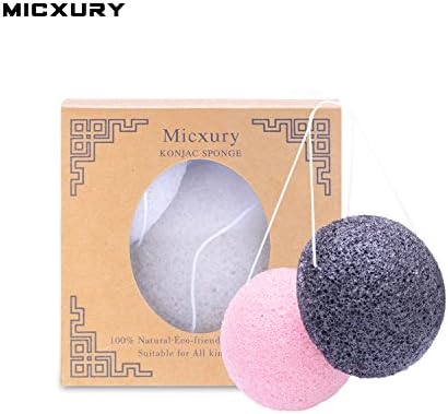 Micxury 2 Pack Set Make Up Konjac Sponge Facial Skincare For Sensitive/Acne/Normal/Oily Skin Natural Exfoliating And Deep Pore Cleansing 100% Natural Sponge Facial &amp; Eye Sponge Gift Set（Pink）