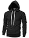 Ohoo Mens Slim Fit Basic Pullover Hoodies Sweatshirt Lightweight Long Sleeve with Kanga Pocket / DCF010-BLACK-L