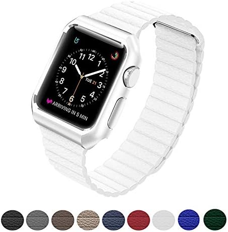 MGABS Compatible for Apple Watch Band 38mm/40mm Leather Loop - Adjustable Magnetic Replacement Wristband Strap for iWatch Series 4 Series 3 Series 2 Series 1 Sport Color White
