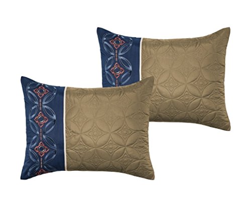 7 Piece Bedding set, Navy Blue, Beige, Taupe Comforter with Accent pillows Bed in a Bag-Hester (Queen) - Thumbnail 3
