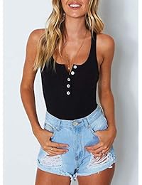 REORIA - Body sexy con cuello redondo y botones en la parte superior