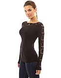 PattyBoutik Women's Boat Neck Lace Inset Long Sleeve Blouse