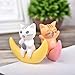 Neko 5pcs Miniature Cats in Boxes & Crescent Moon Figurines - Micro Garden Landscape Ornament Decorations – Cute Lucky Cat DIY Figures for Crafts and Home Decor