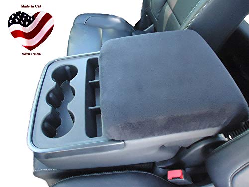 Car Console Covers Plus Made in USA Fleece Armrest Cover for Fold Down Center Console Designed for Chevy Silverado and All GMC SUV Models 2014-2018 Dark Gray